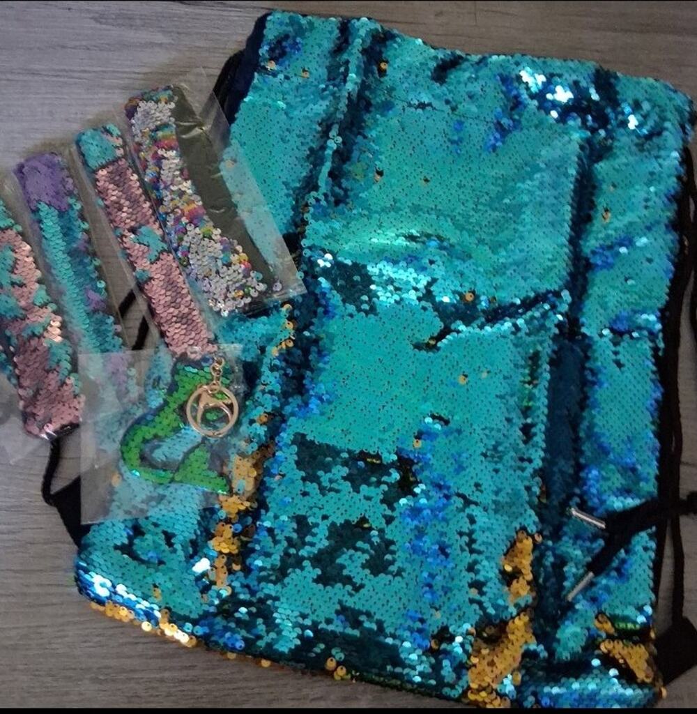 Winmany Mermaid Sequin Drawstring Backpack Glittering Reversible 6 piece lot